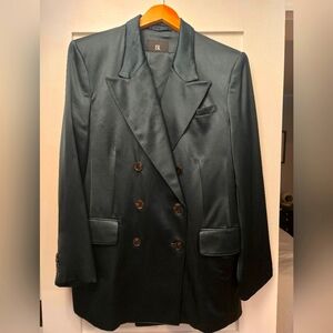 Banana Republic Emmetex Emerald Italian Satin Double-Breasted Blazer